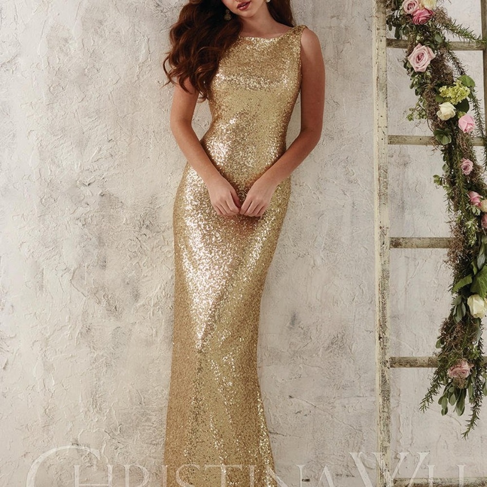 Christina Wu Fully Sequined Gold Gown